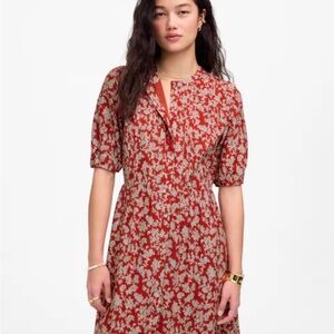 Madewell Red and Cream Floral Midi Dress